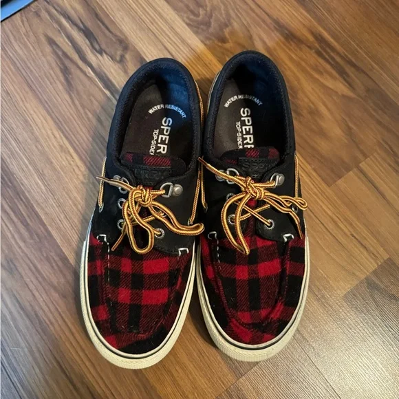 Sperry Men’s NIB Black and Red Plaid Loafers Sperry Mens Size 11.5 Moc Sider Buffalo Check Plaid Red Wool  main image 4